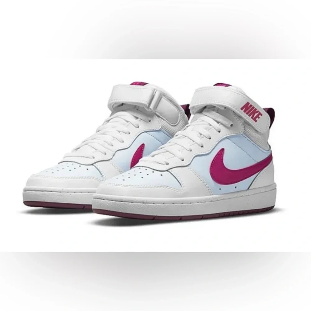 Nike - Girl’s Youth Sz 5 Nike Court Borough Mid 2 White & Pink - Picture 1 of 9